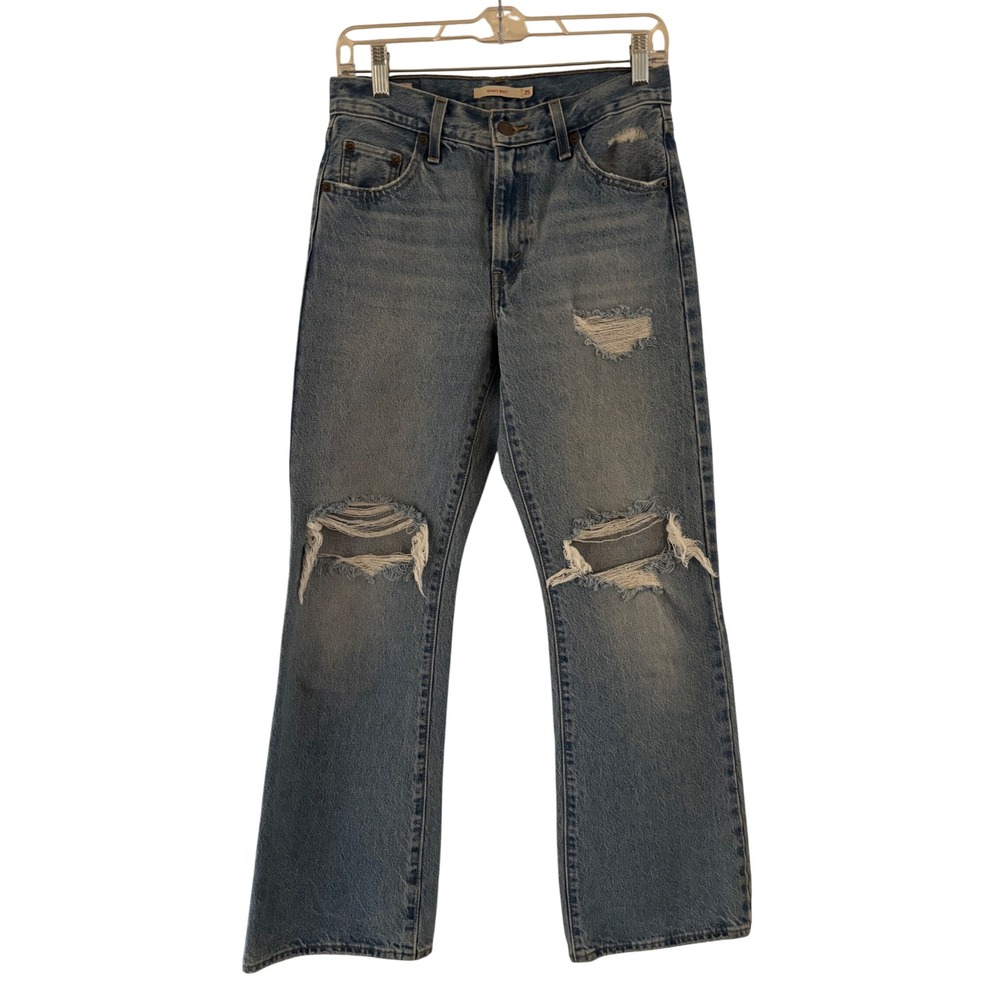 Levis Baggy Boot Distressed High Rise Jeans Medium Wash Blue 25